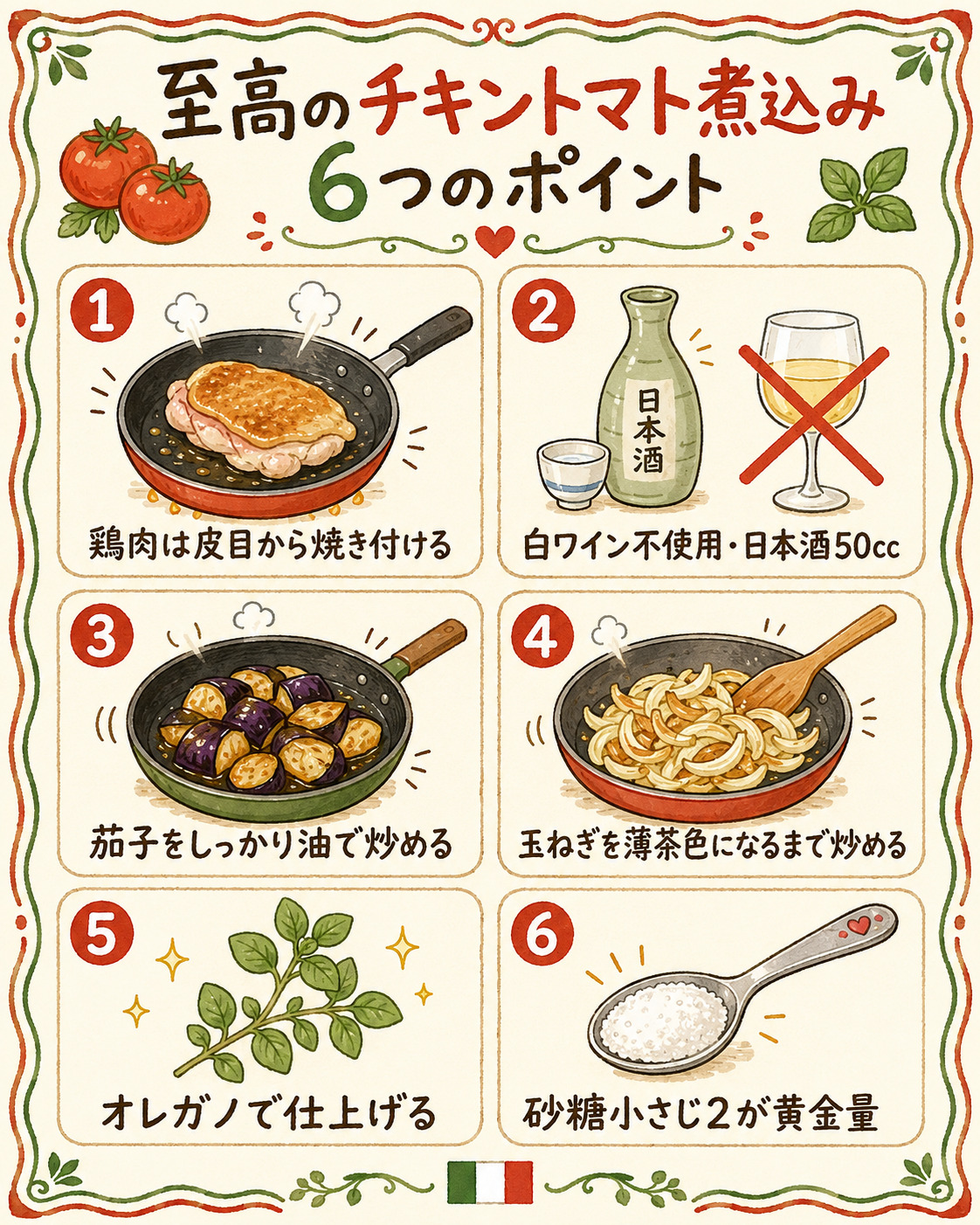 至高のチキントマト煮込み6つのポイント図解