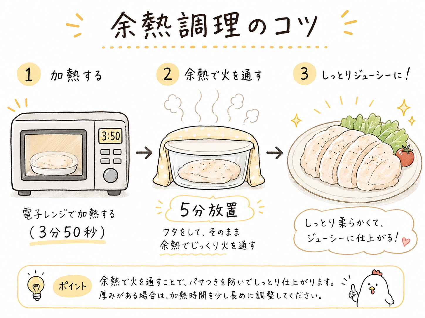 リュウジ 無限鶏むね肉 余熱調理の図解